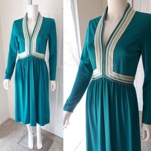 GORGEOUS Vintage 1970s Victor Costa Teal Dress